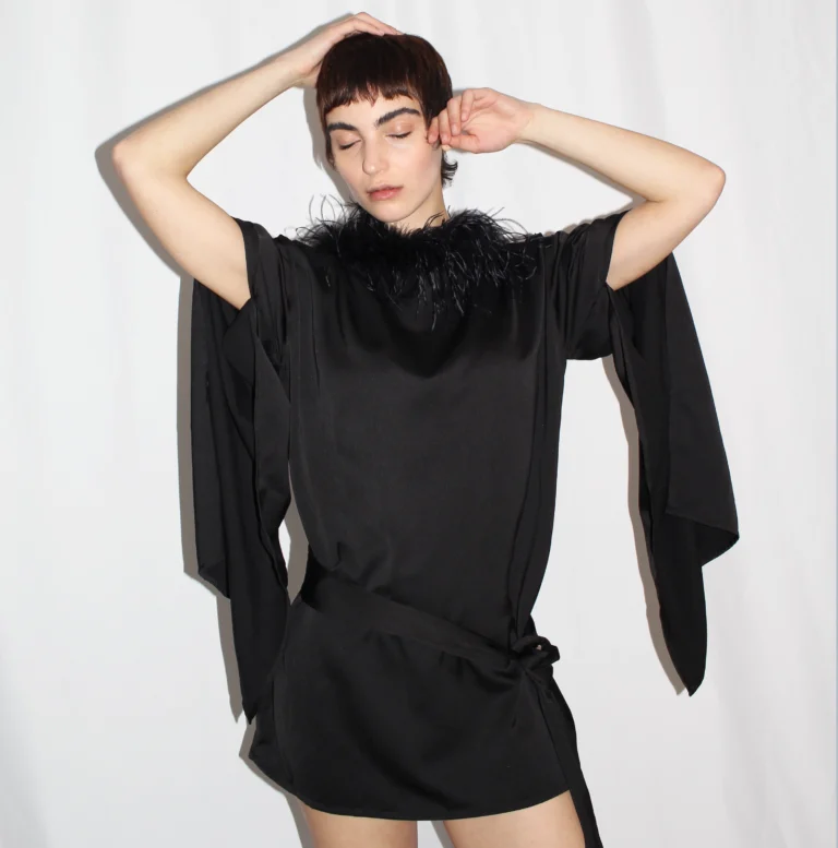 ARTOS DRESS BLACK OSTRICH FEATHER NECK MINI WOMAN WOMEN CREPE SATIN IL MOMENTO